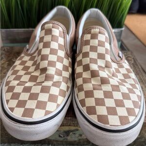 Checkerboard Slip-On Sneakers in Beige and Cream